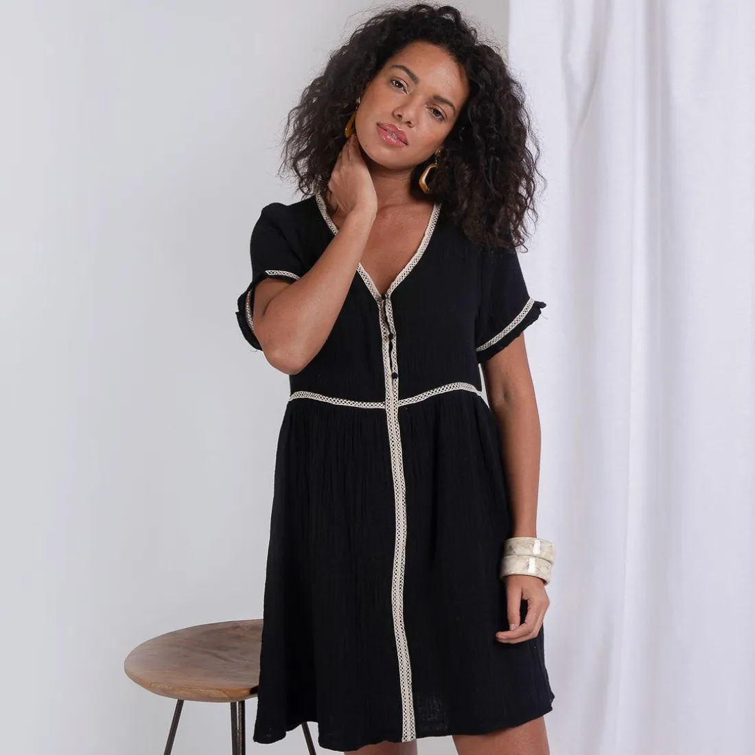 Robe manches courtes en gaz de coton Claire