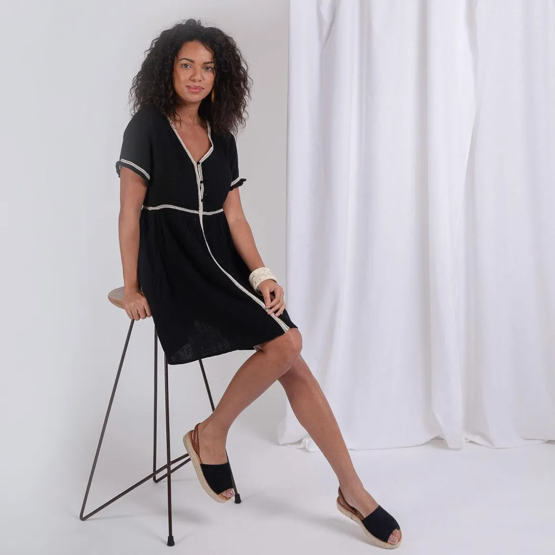 Robe manches courtes en gaz de coton Claire
