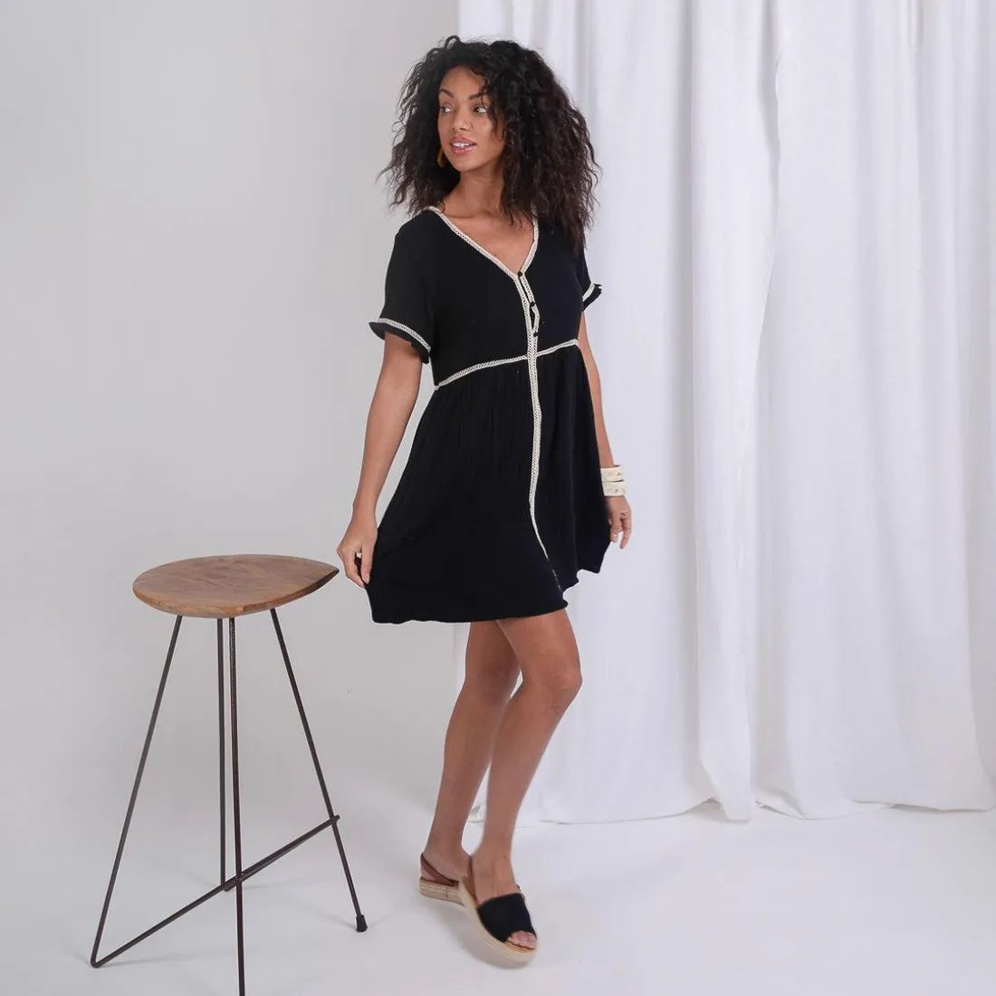 Robe manches courtes en gaz de coton Claire