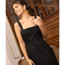 Robe midi avec broderie Sandra noir en coton