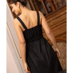 Robe midi avec broderie Sandra noir en coton