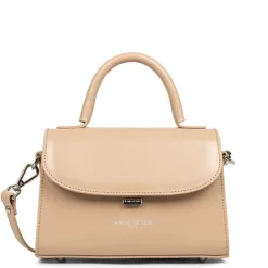 Sac à main à rabat avec fermoir S Suave Even beige foncé en cuir