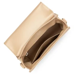 Sac à main à rabat avec fermoir S Suave Even beige foncé en cuir