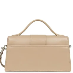 Sac baguette à rabat avec fermoir M Paris Ily beige foncé en cuir