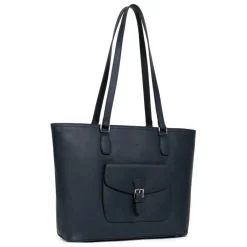 Sac cabas porté épaule A4 MIRABELLE Bleu pétrole en cuir June
