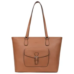 Sac cabas porté épaule A4 MIRABELLE Tan en cuir Fleur beige
