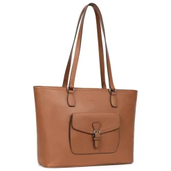 Sac cabas porté épaule A4 MIRABELLE Tan en cuir Fleur beige