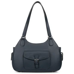 Sac porté épaule 2 anses MIRABELLE Bleu pétrole en cuir Iris
