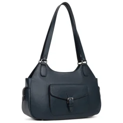 Sac porté épaule 2 anses MIRABELLE Bleu pétrole en cuir Iris