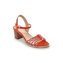 Salomes à talon femme LANIA corail en cuir