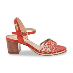 Salomes à talon femme LANIA corail en cuir