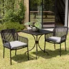 Salon de jardin 2 personnes Table carrée et 2 fauteuils gris et noirs en cordage
