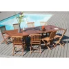 SALON DE JARDIN EN BOIS TECK 10/12 pers - Ensemble de jardin - 1 Table rectangulaire extensible 200/300*120 cm et 8 chaises