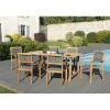 SALON DE JARDIN EN BOIS TECK 6/8 pers -Ensemble de jardin -1 Table rectangulaire 180*90 cm et 6 fauteuils empilables textilène taupe