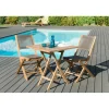 SALON DE JARDIN EN BOIS TECK 2 pers -Ensemble de jardin - 1 Table carrée pliante 70 cm et 2 chaises textilène taupe