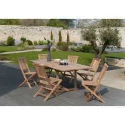SALON DE JARDIN EN BOIS TECK 8/10 pers - Ensemble de jardin -1 Table rectangulaire extensible 180*240/100 cm et 6 chaises
