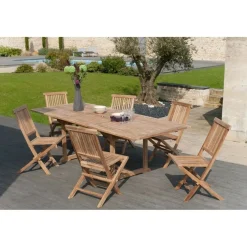 SALON DE JARDIN EN BOIS TECK 8/10 pers - Ensemble de jardin -1 Table rectangulaire extensible 180*240/100 cm et 6 chaises