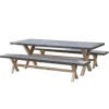 SALON DE JARDIN EN FIBRE DE BETON ET ACACIA 8 pers - Ensemble jardin - 1 Table rectangulaire 200*100 cm et 2 bancs