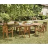 Salon de jardin HANNA en bois teck huilé 10/12 personnes - ensemble de jardin : 1 table ovale extensible 200/300*120 cm et 8 fauteuils empilables