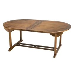 Salon de jardin HANNA en bois teck huilé 10/12 personnes - ensemble de jardin : 1 table ovale extensible 200/300*120 cm et 8 fauteuils empilables