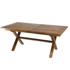 Salon de jardin HANNA en bois teck huilé 8/10 personnes - ensemble de jardin : 1 table rectangulaire pieds croisés extensible 180*240/100 cm et 6 chaises.