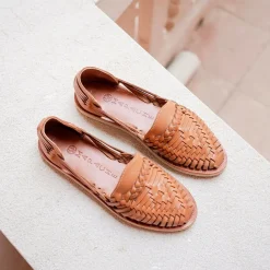 Sandale tressee camel - ALEGRE en cuir