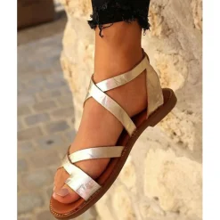 Sandales brides croisées femme cuir gold
