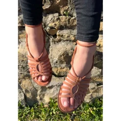Sandales Femme En Cuir - Marron rose
