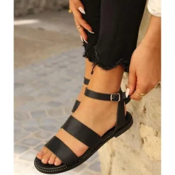 Sandales multibrides femme cuir noire