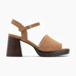 Sandales Tyrah camel à plateforme et talon bois