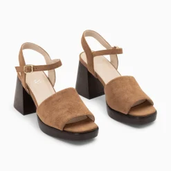 Sandales Tyrah camel à plateforme et talon bois