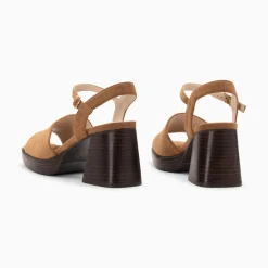 Sandales Tyrah camel à plateforme et talon bois