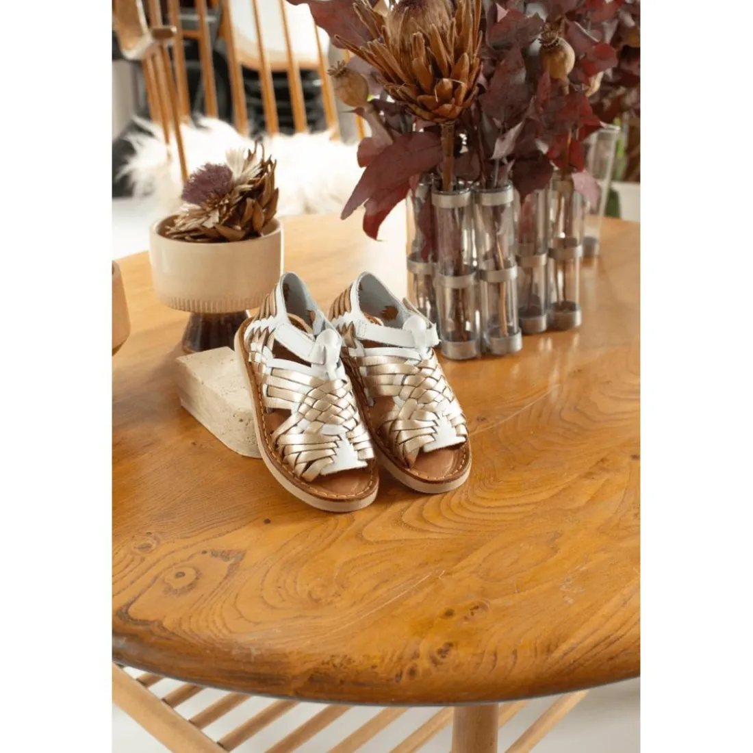 Sandalita en cuir champagne blanc