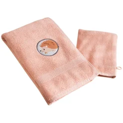 Serviette de bain enfant rose PETITES BETES en coton