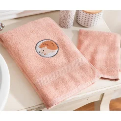 Serviette de bain enfant rose PETITES BETES en coton