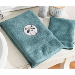 Serviette de bain enfant bleue PETITES BETES en coton