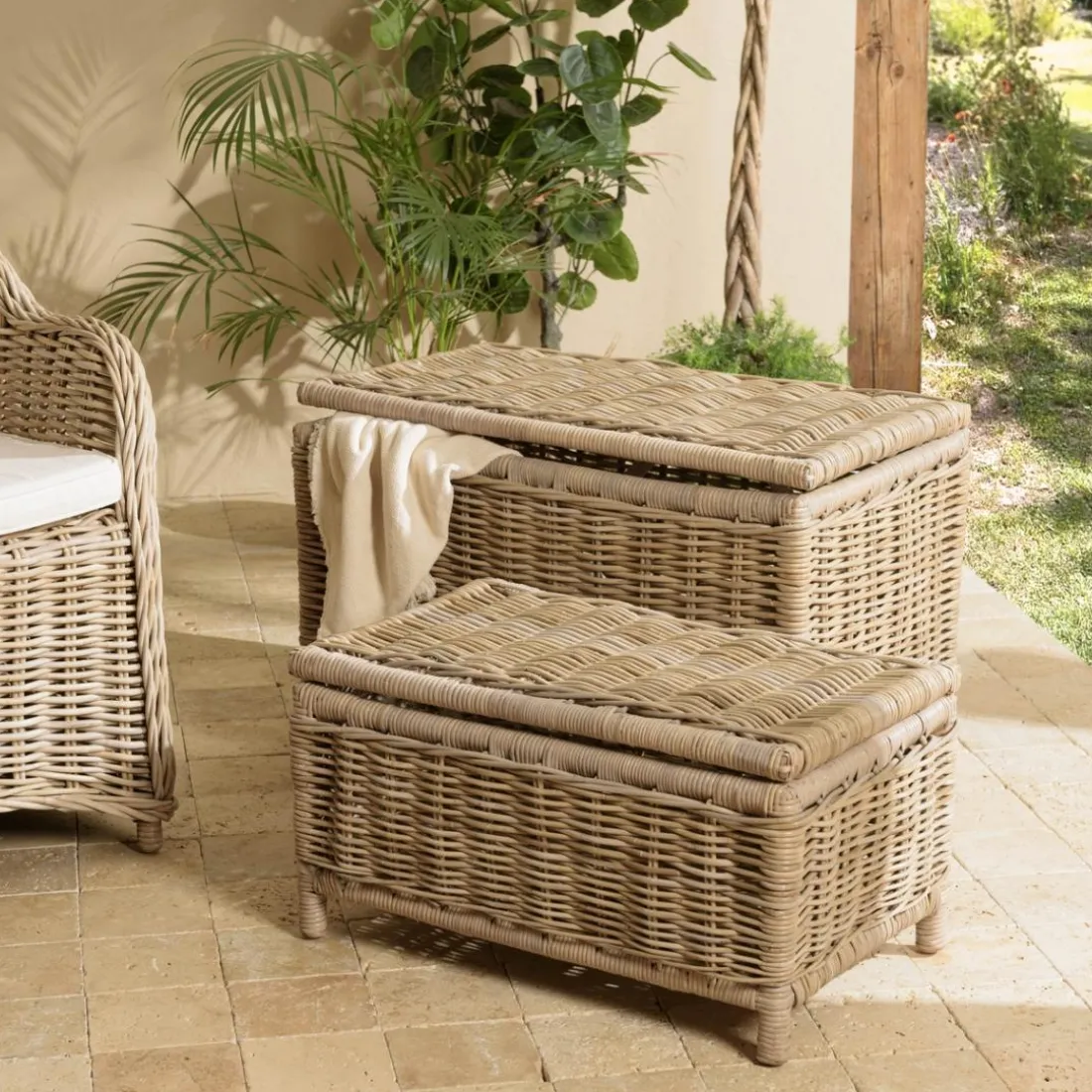 Set de 2 coffres de rangement rectangulaires en kubu naturel KALLY
