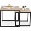 Set de 2 tables gigognes emboîtables style industriel 'MOMA' en bois finition naturelle et métal noir