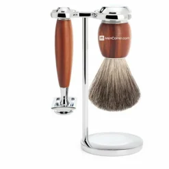 Set de Rasage Bois de Prunier Rasoir de Sécurité - 3 pièces-Mencorner