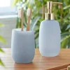 Set gobelet et distributeur de savon liquide en verre CLARION teinte bleue