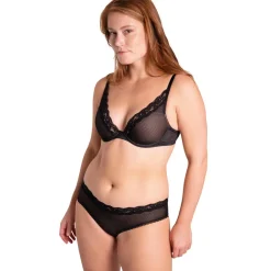 Shorty en dentelle froncé - Noir