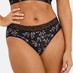 Slip Coline Imprimé Feuilles Foncées noir