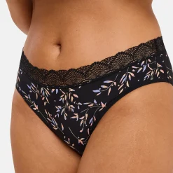 Slip Coline Imprimé Feuilles Foncées noir