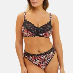 Slip en coton biologique imprimé floral - noir