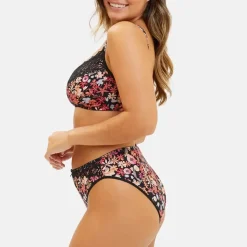 Slip en coton biologique imprimé floral - noir