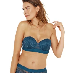 Soutien-gorge bandeau à armatures souples femme Dentelle bleu