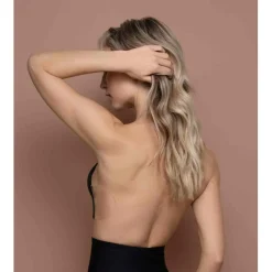 Soutien-gorge bandeau adhésif dos nu et décolleté plongeant noir en tissu