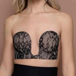 Soutien-gorge bandeau adhésif dos nu et décolleté plongeant - Noir Bye Bra