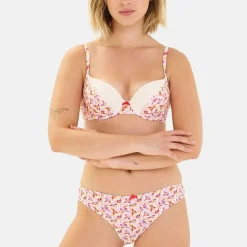 Soutien-gorge coques à armatures rose feuillage et baies