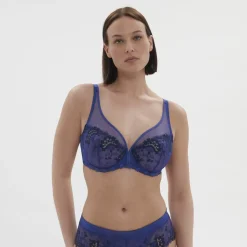 Soutien-gorge emboitant décolleté plongeant bleu